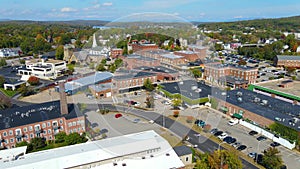 Laconia city center fall foliage aerial view, New Hampshire, USA