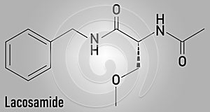 Lacosamide anticonvulsant drug molecule. Skeletal formula. Chemical structure