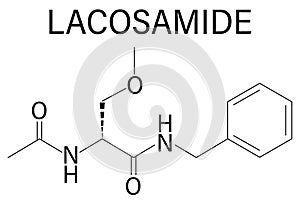 Lacosamide anticonvulsant drug molecule. Skeletal formula. Chemical structure