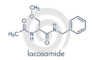 Lacosamide anticonvulsant drug molecule. Skeletal formula. photo