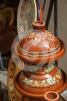 Lacquered tagine with a pattern - traditional Moroccan ceramics for cooking