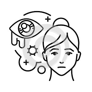 Lacrimation black line icon. Flu symptom. Abnormal or excessive secretion of tears due to local or systemic disease. Pictogram for