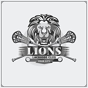 Lacrosse club emblem with lion head.