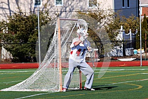 Lacrosse goalie ready to make a save
