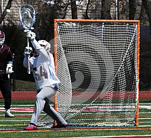 Lacrosse goalie stopping the ball