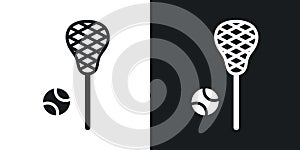 Lacrosse stick ball icon isolated on white background