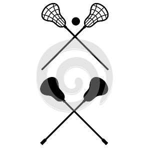 Lacrosse sticks crossed on white background. lacrosse stick and ball sign. lacrosse symbol. flat style