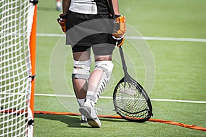 Lacrosse themed photograph, close-up on the goalie gear