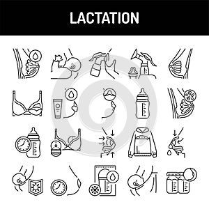 Lactation line icons set. Isolated vector element.
