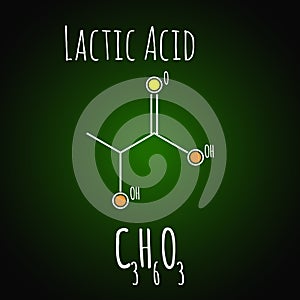 Lactic acid molecula. Structure formula. Vector medical illustration. C3H6O3