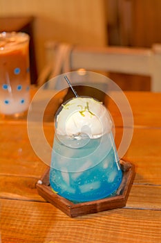 Lactic acid sparkling ice drink in the coffee shop-Blue Mount Fuji ice cream photo