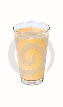 Lactic fermenting beverage color light orange sour taste in edge glass tall isolated on white background.