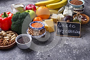 Lacto vegetarian diet concept. Healthy food