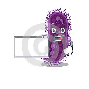 Lactobacillus rhamnosus bacteria cartoon character design style with board