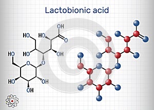 Lactobionic acid, lactobionate molecule. It is PHA, polyhydroxy acid, disaccharide, food additive E399. Structural