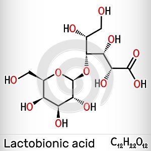 Lactobionic acid, lactobionate molecule. It is PHA, polyhydroxy acid, disaccharide, sugar acid, food additive E399