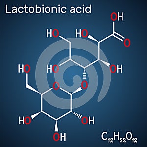 Lactobionic acid, lactobionate molecule. It is PHA, polyhydroxy acid, disaccharide, sugar acid, food additive E399 photo
