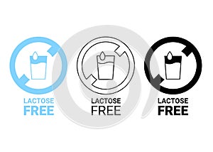 Lactose free icon. Lactose in glass with drop in circle sign. No lactose added product package. Design for healthy food