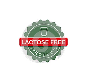 Lactose free product label. Green round icon with a piece of sugar and text. Lactose intolerance. Vector logo, tag, sticker. diet