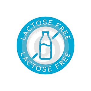 Lactose free sign, icon, logo. Round badge with milk bottle crossed out.