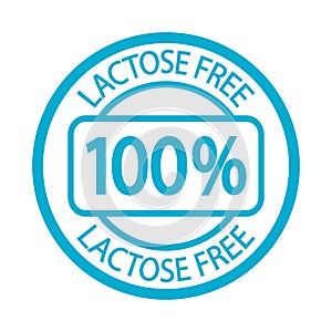 Lactose free stamp. Blue round logo or label. Lactose intolerance