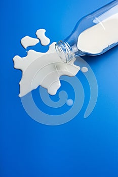 Lactose intolerance allergy. milk bottle splatter. avoid dangerous dairy