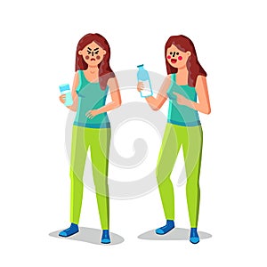 Lactose Intolerance Girl Hold Glass Of Milk Vector