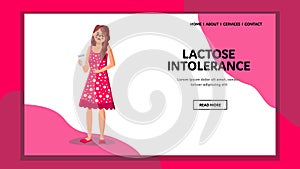 Lactose Intolerance Suffering Young Woman Vector Illustration