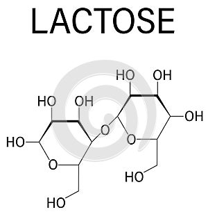 Lactose milk sugar molecule. Skeletal formula. Chemical structure