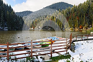 Lacul Rosu with snow, Red Lake, Romania