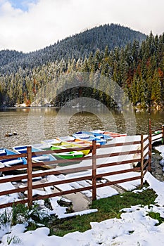 Lacul Rosu with snow, Red Lake, Romania