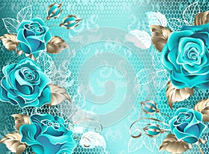 Lacy background with turquoise roses photo