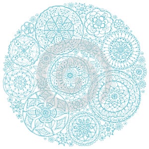 Circle of round lace doilies.
