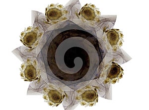 Lacy colorful clockwork pattern. Digital fractal art design. Abstract design of sacred symbols signs geometry