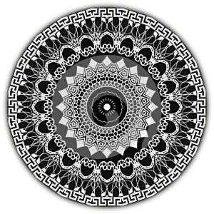 Lacy floral vector mandala pattern. Ornamental  black and white background. Round vintage greek ornament. Lace design. Elegance