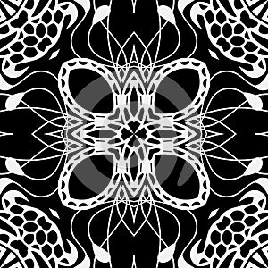 Lacy floral vector seamless pattern. Ornamental black and white background. Vintage ornaments. Elegance patterned texture. Ethnic