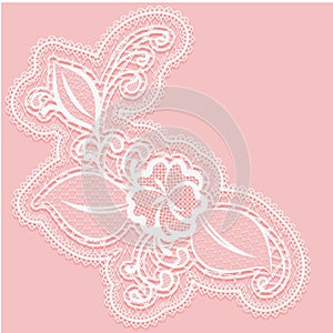 Lacy flower with openwork leaves. Decorative design element on a pink background.