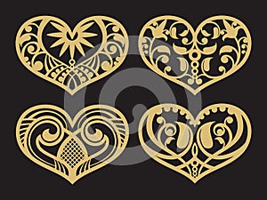 Lacy hearts, paper shapes love vector symbols