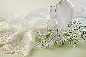 Lacy Negligee with Vintage Apothecary Bottles
