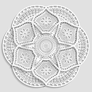 Lacy paper doily, decorative flower, decorative snowflake, lacy mandala, lace pattern, arabic ornament,indian ornament