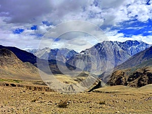 A Ladakh high snow-covered mountain landscape, Leh region, India