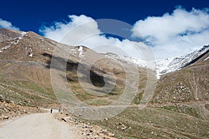 Beautiful scenic view from Between Khardung La Pass 5359m and Leh in Ladakh, India. photo