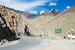 Beautiful scenic view from Between Khardung La Pass 5359m and Leh in Ladakh, India. photo