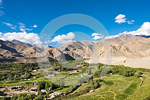 Beautiful scenic view from Between Khardung La Pass 5359m and Leh in Ladakh, India. photo