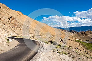 Beautiful scenic view from Between Khardung La Pass 5359m and Leh in Ladakh, India. photo