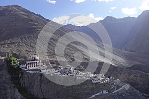 Ladakh, India - August 21st, 2022 : statue of Maitreya Buddha at Diskit Monastery, Nubra Valley, Ladakh