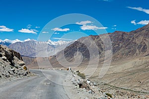 Beautiful scenic view from Between Diskit and Khardung La Pass 5359m in Nubra Valley, Ladakh, photo