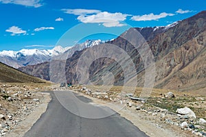 Beautiful scenic view from Between Diskit and Khardung La Pass 5359m in Nubra Valley, Ladakh, photo
