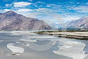 Beautiful scenic view from Between Diskit and Khardung La Pass 5359m in Nubra Valley, Ladakh, photo