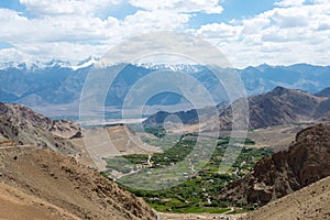 Beautiful scenic view from Between Khardung La Pass 5359m and Leh in Ladakh photo